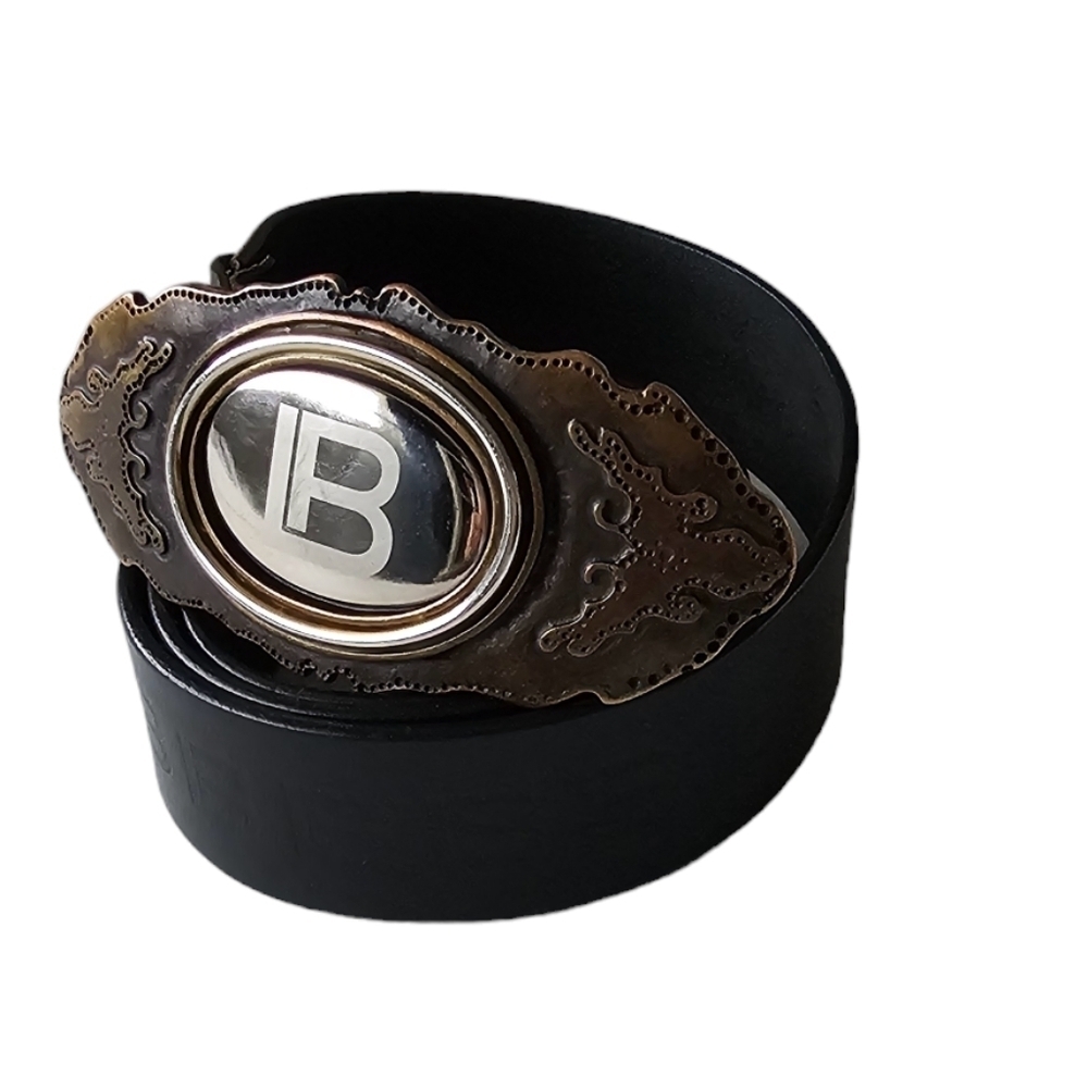 Laura Biagiotti black signature logo leather belt 105/120 Italy # 1054